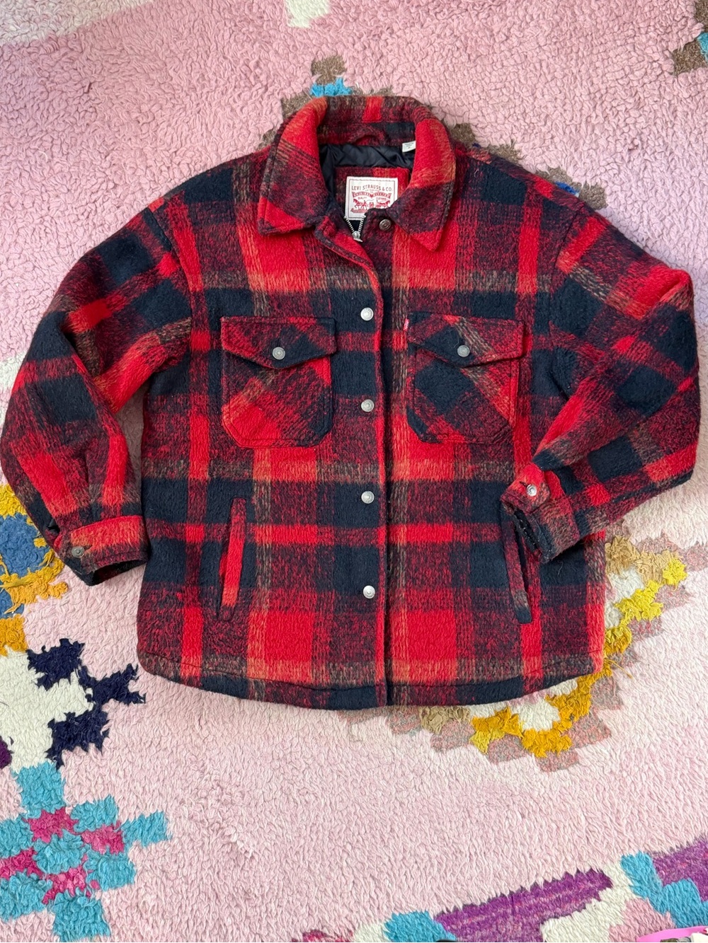 Levi’s Red and Black Plaid Button-Up Wool Jacket / Shacket
